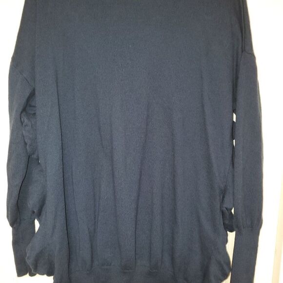 Moth Navy Wool Cotton Ruffle Slit V-Neck Sweater Medium - Picture 4 of 8